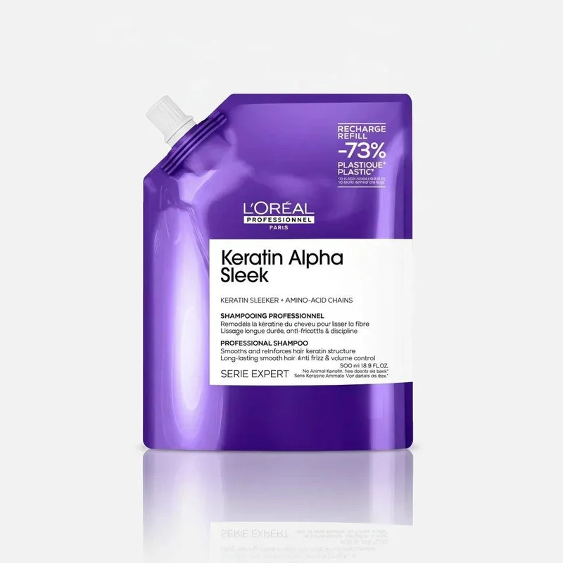 L'Oréal Keratin Alpha Sleek Shampoo 300ml + Refill 500ml Kit