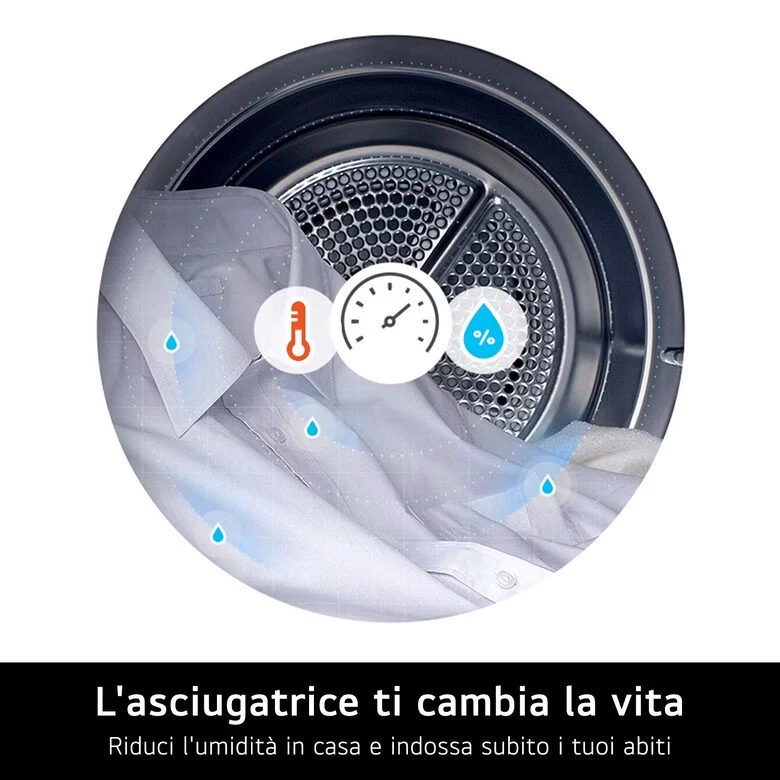 LG RNA1008NWK Asciugatrice 8kg Pompa di calore, Classe D, 8 programmi, Sensore asciugatura