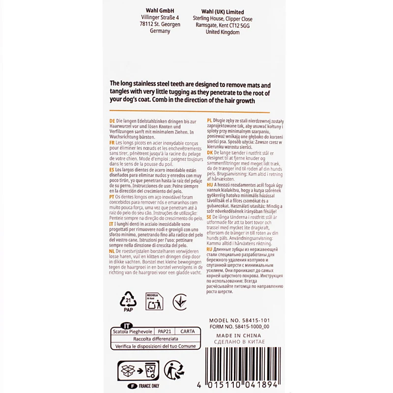Wahl Pro Pet Grooming Comb - pettine rimuovi nodi