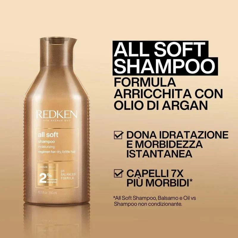 Redken All Soft Shampoo Capelli Secchi con Olio di Argan