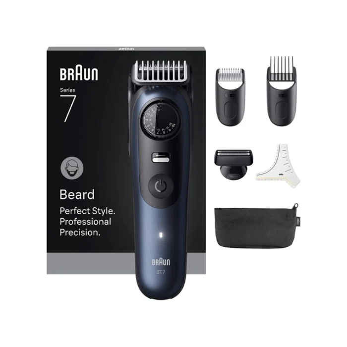 Braun BeardTrimmer 7 BT7520 Batteria Litio Bagnato e secco Nero Blu
