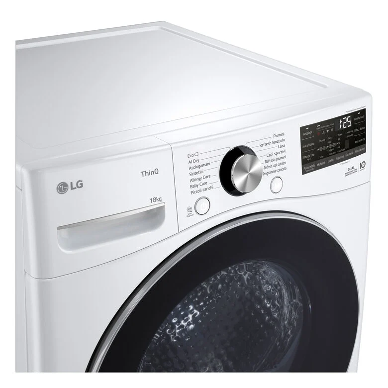 LG RH18U8AVCW Asciugatrice A Libera Installazione 18 Kg, Pompa Di Calore, Dual Inverter, Motore Direct Drive, AI Dry, Wi-Fi, Classe D, Bianca