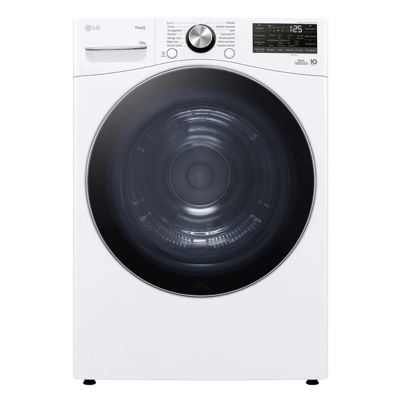 LG RH18U8AVCW Asciugatrice A Libera Installazione 18 Kg, Pompa Di Calore, Dual Inverter, Motore Direct Drive, AI Dry, Wi-Fi, Classe D, Bianca