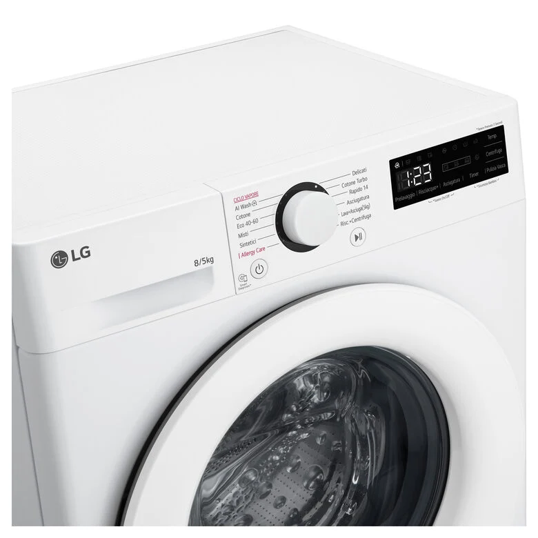 LG D2R3S08NSWW Lavasciuga slim 8/5kg AI DD, Classe E, 1200 giri, AI Wash, Vapore