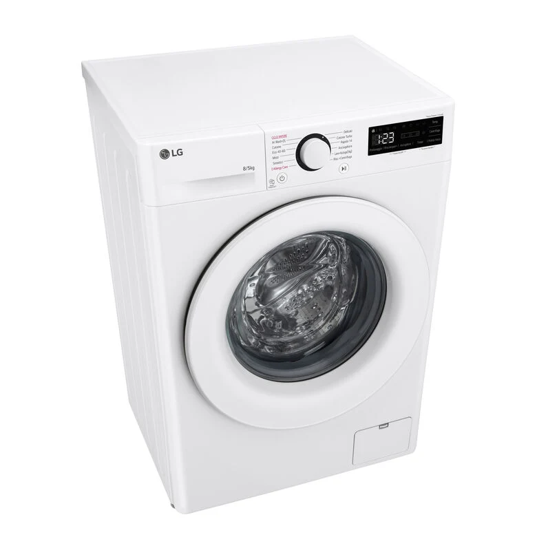 LG D2R3S08NSWW Lavasciuga slim 8/5kg AI DD, Classe E, 1200 giri, AI Wash, Vapore