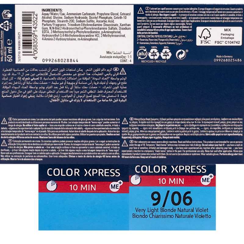 Wella Color Xpress 9/06 Biondo Chiarissimo Naturale Violetto 60ml - colore permanente rapido