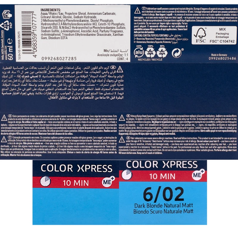 Wella Color Xpress 6/02 Biondo Scuro Naturale Matt 60ml - colore permanente rapido
