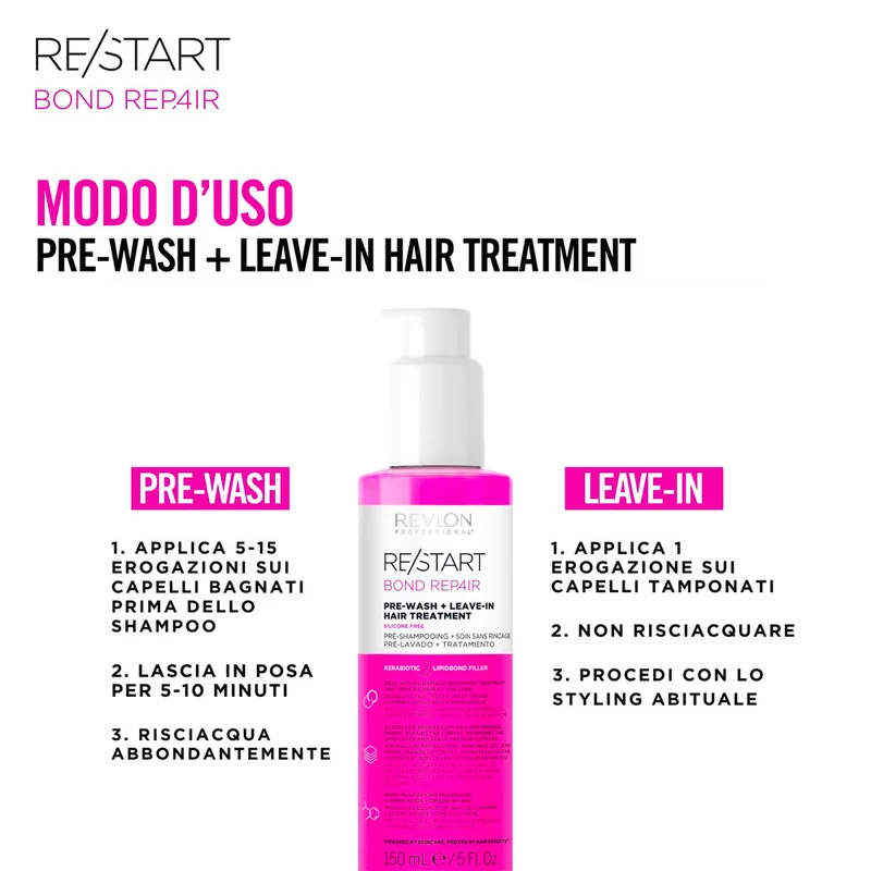 Revlon Restart Bond Repair Pre-Wash+ Leave-In 150ml - trattamento leave-in capelli danneggiati