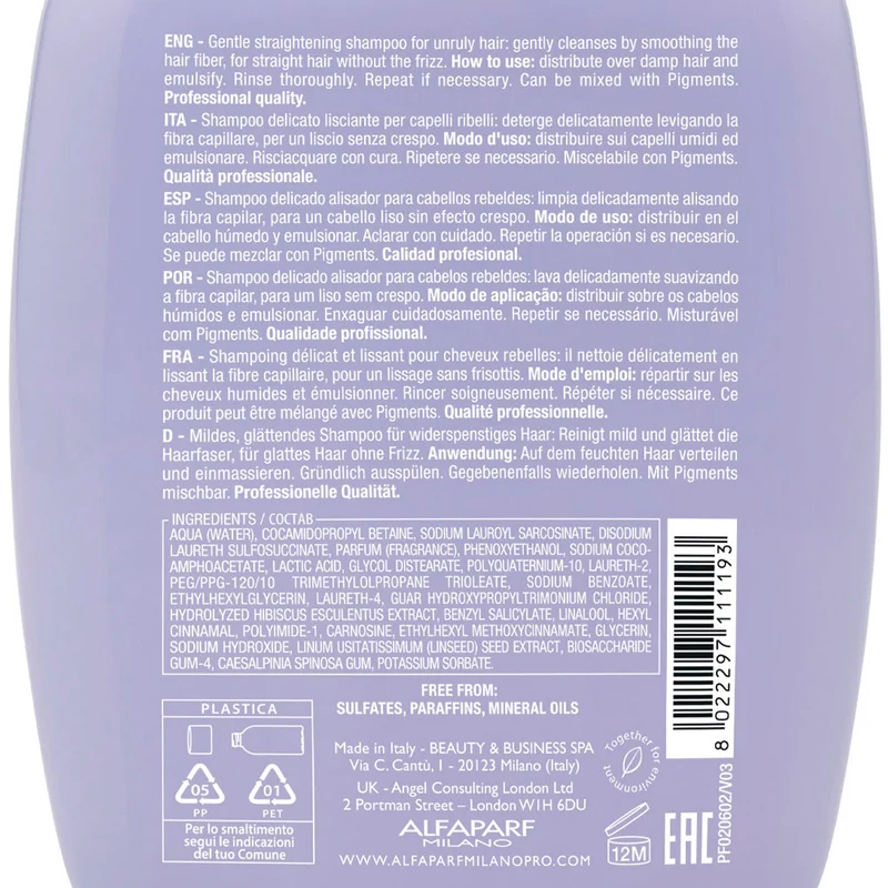 Alfaparf Milano Semi di Lino Smooth Smoothing Low Shampoo 250ml - shampoo delicato lisciante
