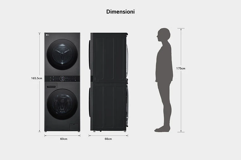LG WashTower WT1210BBF Colonna Bucato 12/10kg AI DD, Classe A, Pannello unificato