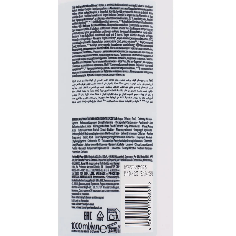 Schwarzkopf Professional Bonacure Moisture Kick Conditioner Aloe Vera 1000ml - balsamo nutriente districante