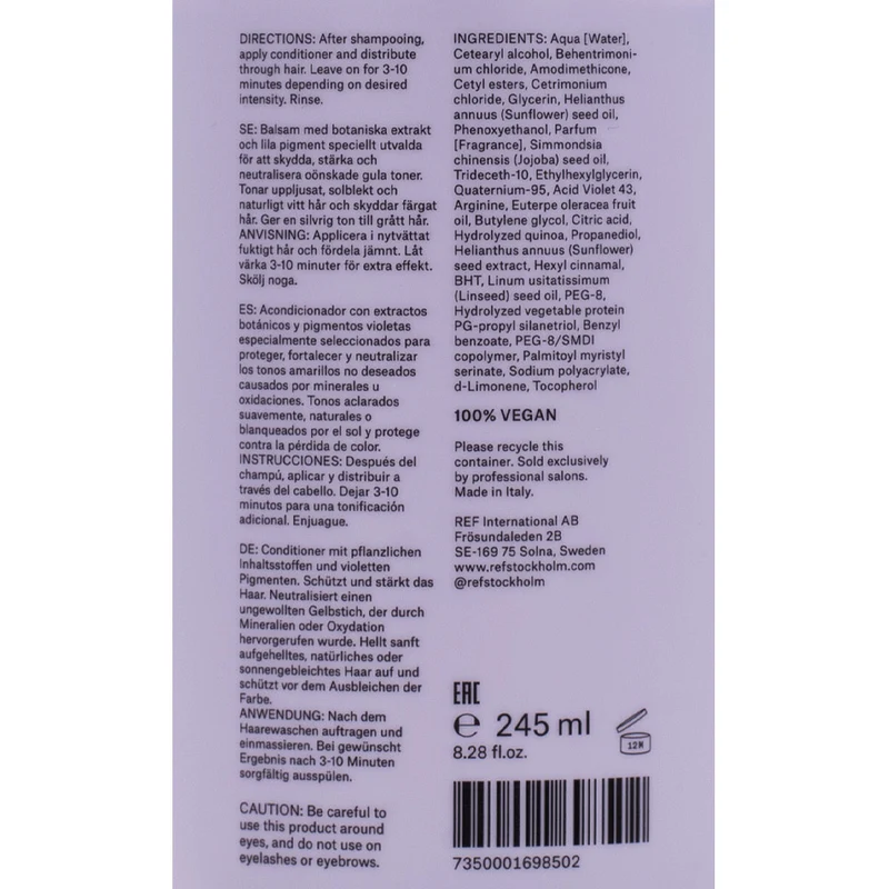 Stockholm Sweden Ref Cool Silver Conditioner 245ml - balsamo per capelli biondi