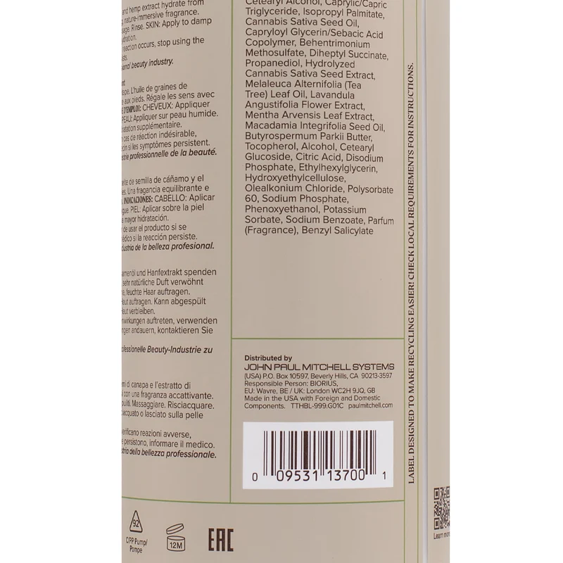 Paul Mitchell Tea Tree Hemp Restoring Conditioner & Body Lotion 1000ml - idratante e rivitalizzante 2 in 1