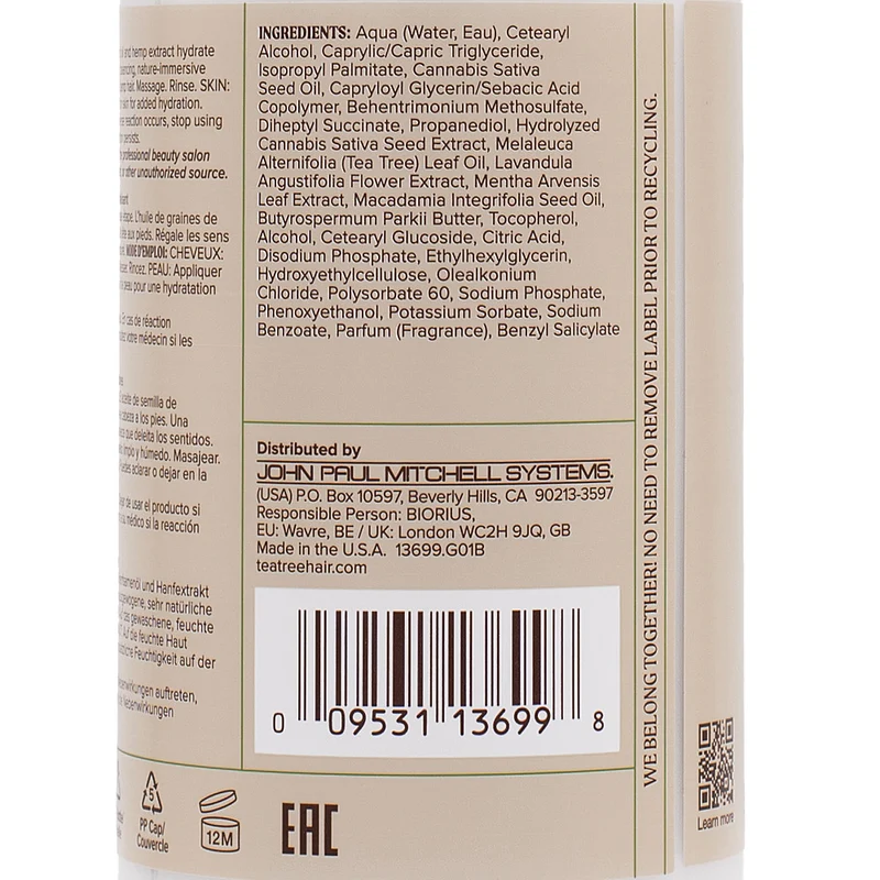 Paul Mitchell Tea Tree Hemp Restoring Conditioner & Body Lotion 300ml - idratante e rivitalizzante 2 in 1