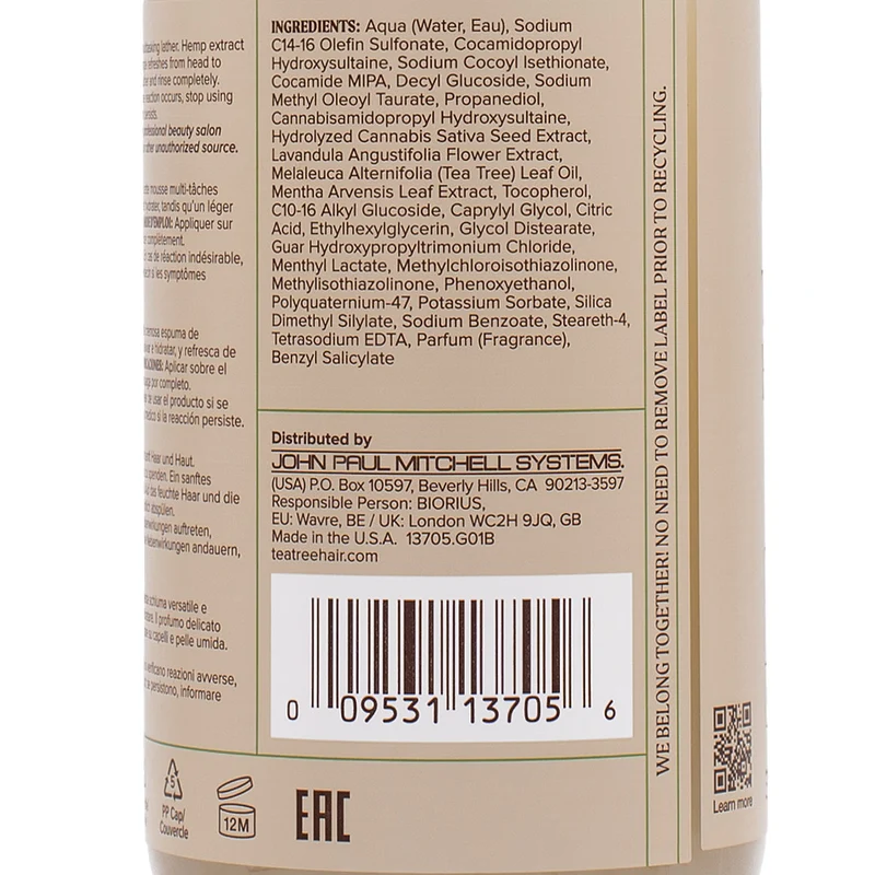Paul Mitchell Tea Tree Hemp Restoring Shampoo & Body Wash 300ml - detergente 2 in 1 per capelli e corpo
