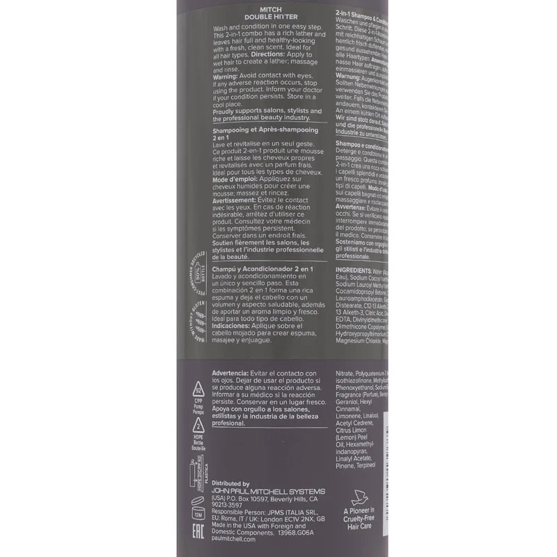 Paul Mitchell MITCH Double Hitter 2-in-1 Shampoo & Conditioner 1000ml - detergente 2-in-1