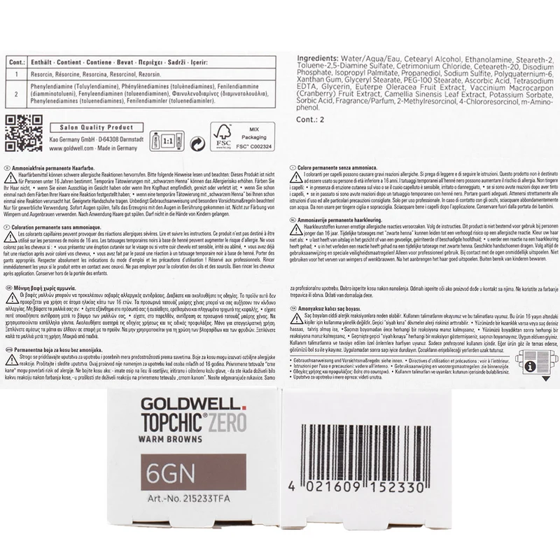 6GN Topchic Zero Warm Browns Dark Gold Natural Blonde tb 60ml - colorazione permanente senza ammoniaca
