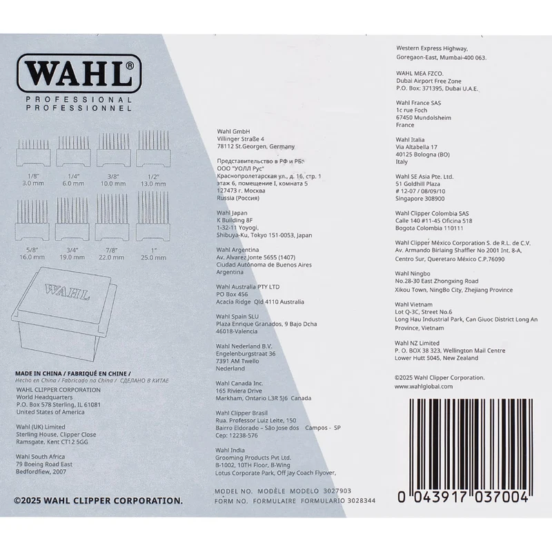 Wahl Pro Pet Stainless Steel Attachment Combs – set da 8 rialzi con dispenser