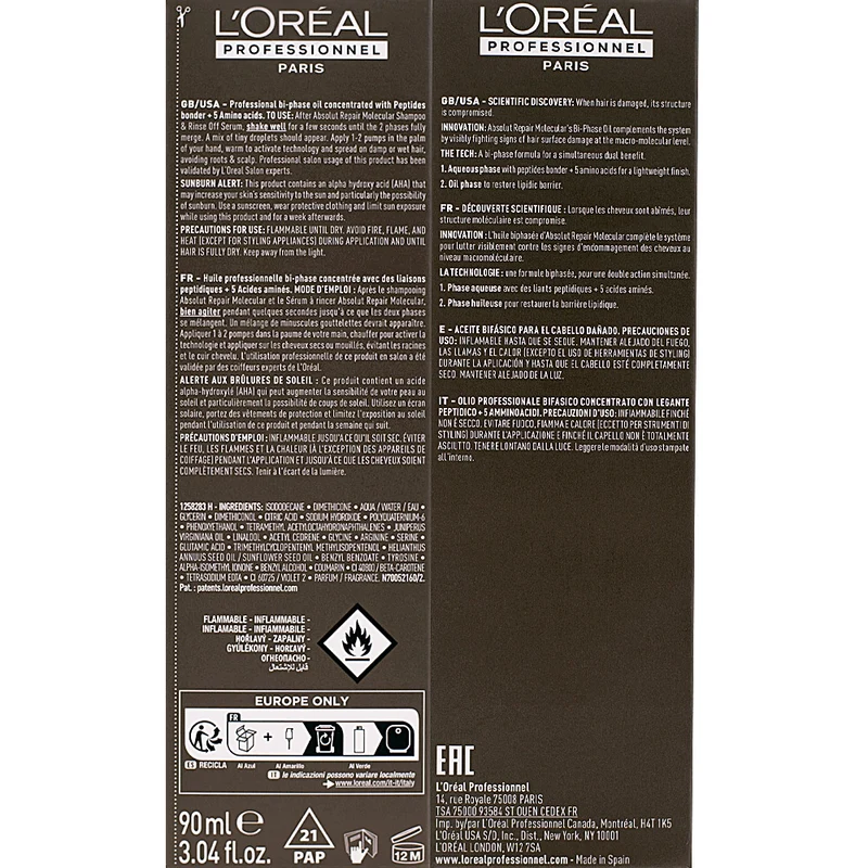 L'Oreal Professionnel Paris Serie Expert Absolut Repair Molecular Oil 90ml - olio capelli danneggiati
