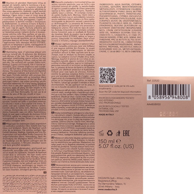 Medavita Huile D'Etoile Shining Oils Hair Mask 150ml - maschera di oli illuminante