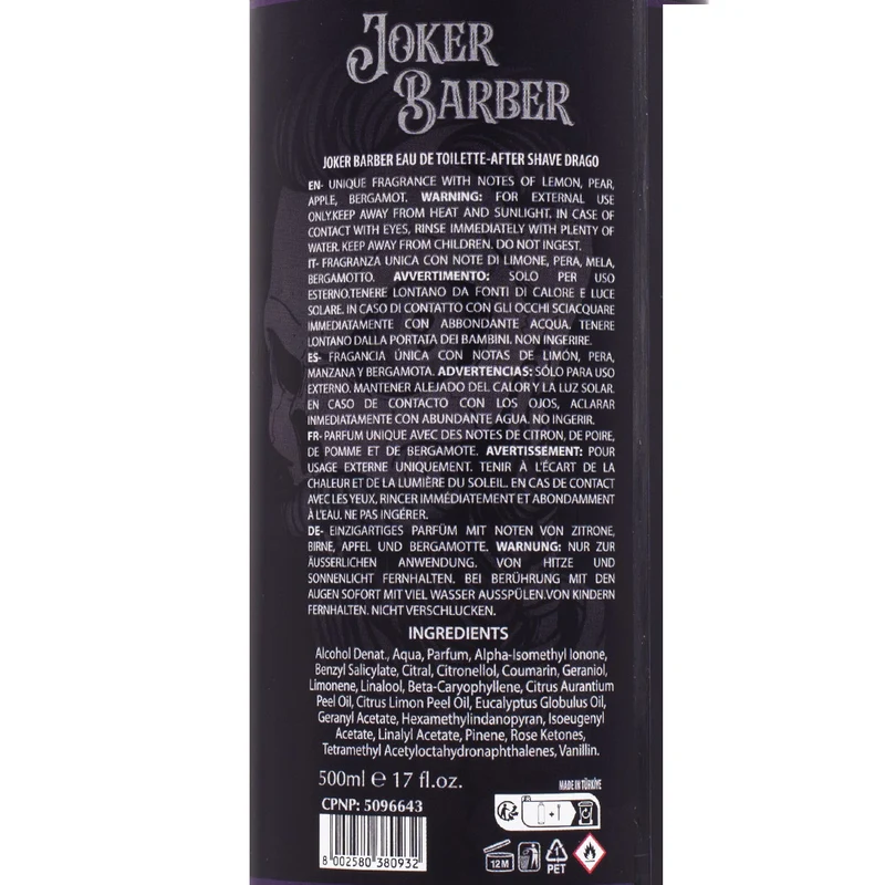 Joker Barber Eau de Toilette After Shave Drago 500ml - dopobarba profumato