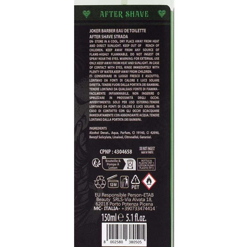Joker Barber Eau de Toilette After Shave Strada 150ml - dopobarba profumato