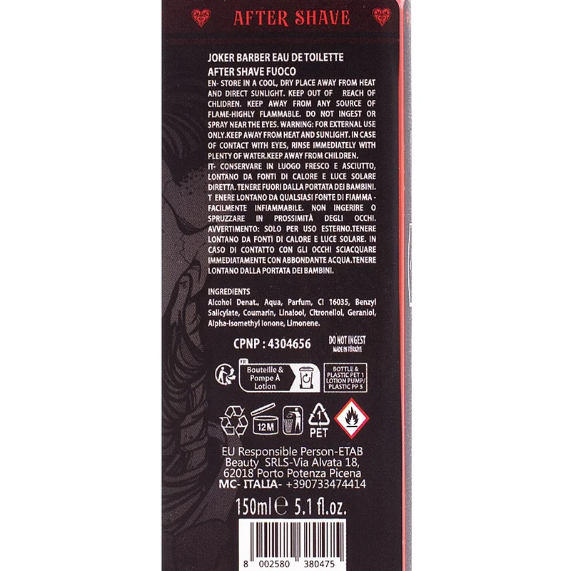 Joker Barber Eau de Toilette After Shave Fuoco 150ml - dopobarba profumato
