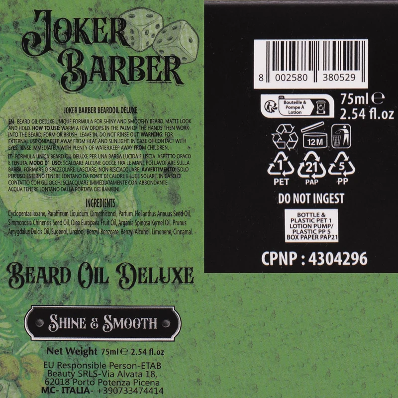 Joker Barber Beard Oil Deluxe 75ml - olio barba idratante