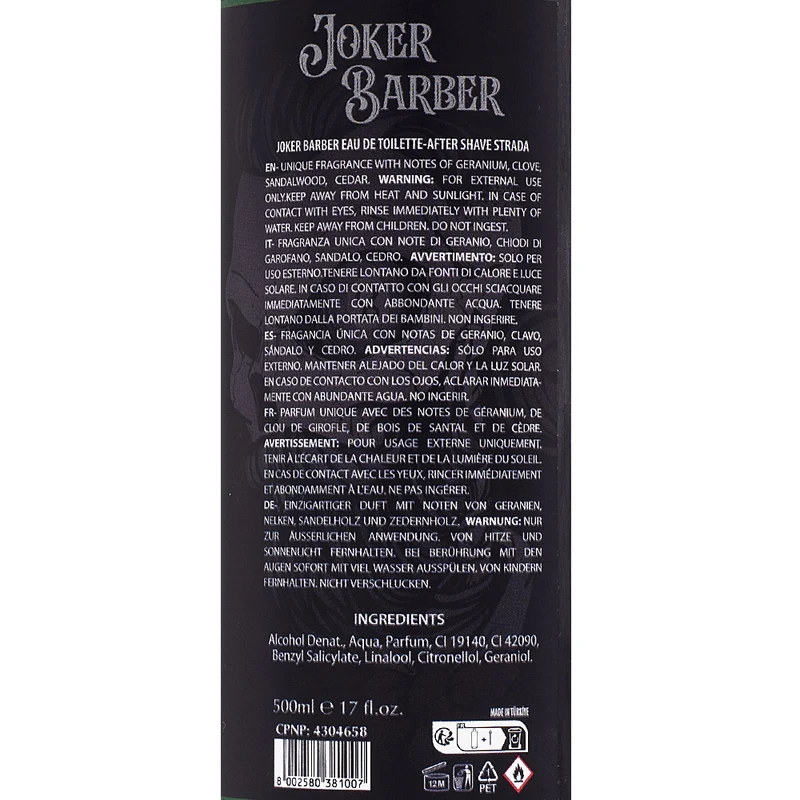 Joker Barber Eau de Toilette After Shave Strada 500ml - dopobarba profumato