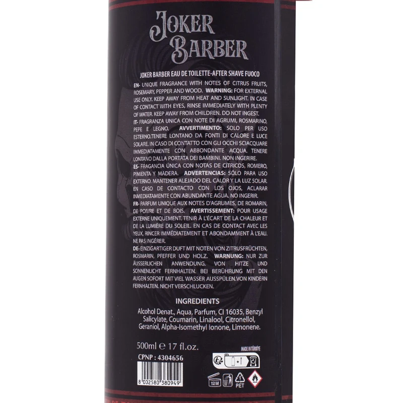 Joker Barber Eau de Toilette After Shave Fuoco 500ml - dopobarba profumato