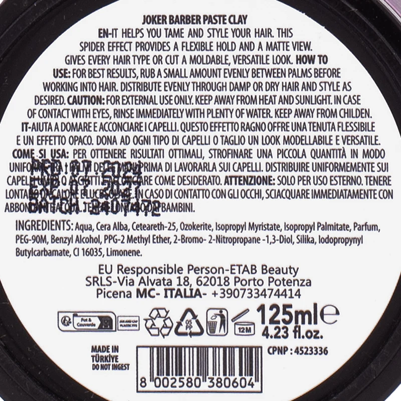 Joker Barber Paste Clay- Fiber Touch 125ml - argilla effetto opaco