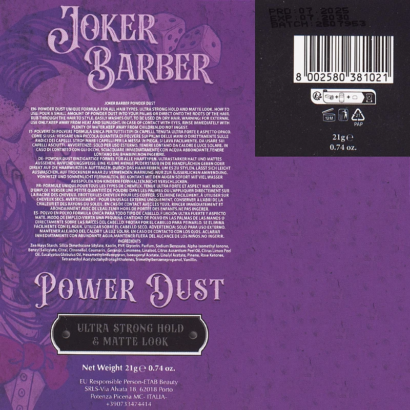 Joker Barber Power Dust 21gr - polvere modellabile effetto opaco
