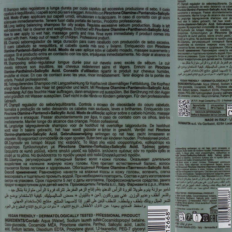 Farmavita Amethyste Specific Advance Regulate Sebo Control Shampoo 250ml - shampoo sebo regolatore