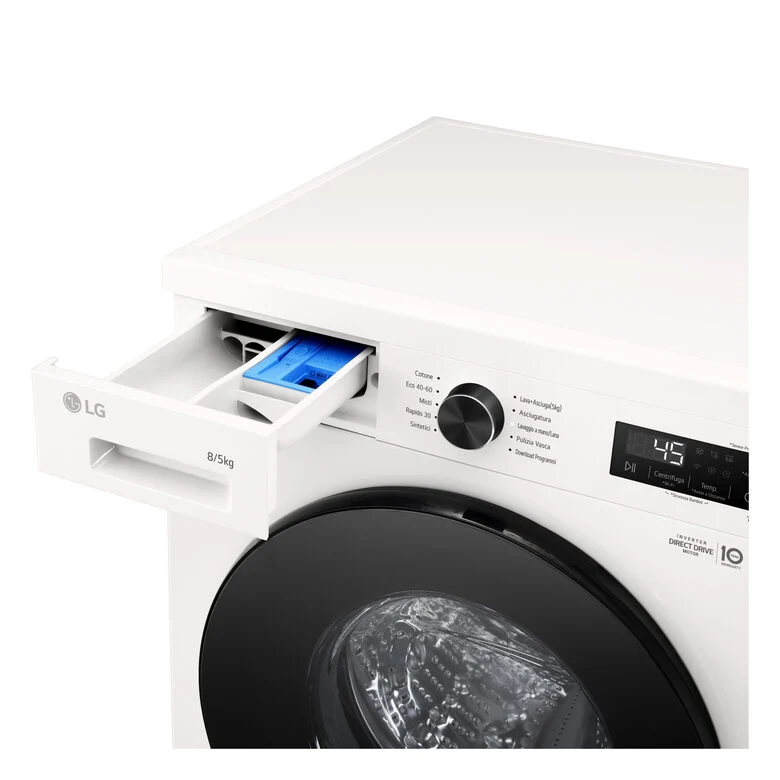 LG W4NX1085NWB Lavasciuga 8/5kg Serie X1, Classe A/E, 6 Motion Direct Drive, Wi-Fi, 1400 giri, Allergy Care, Bianca