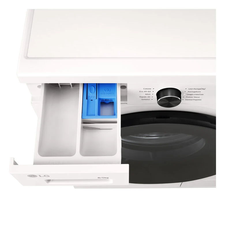LG W4NX1085NWB Lavasciuga 8/5kg Serie X1, Classe A/E, 6 Motion Direct Drive, Wi-Fi, 1400 giri, Allergy Care, Bianca