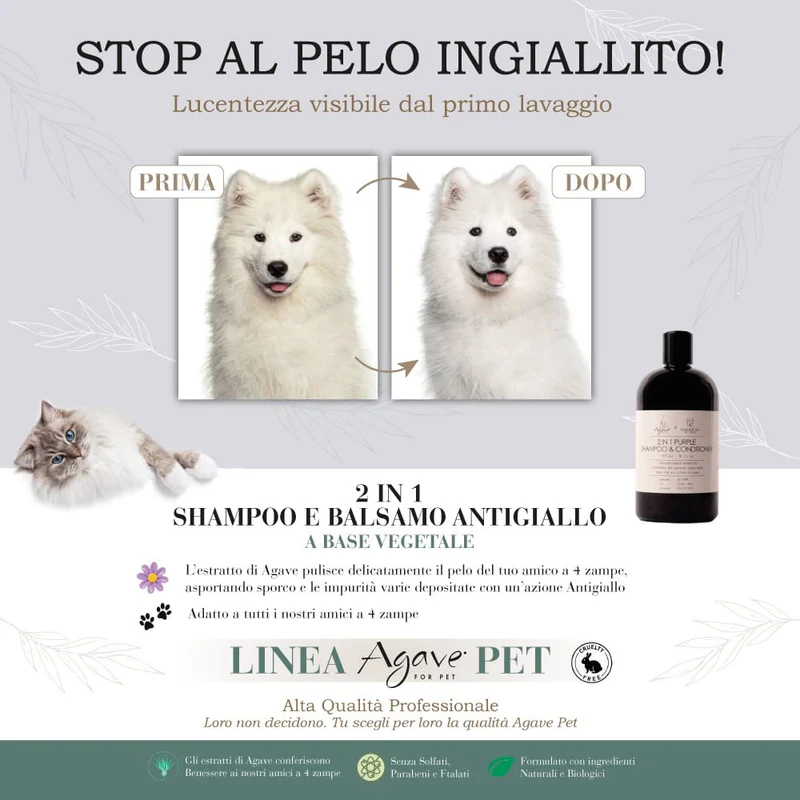Agave Pet 2-1 Purple Shampoo 475ml - shampoo e balsamo antigiallo per cani