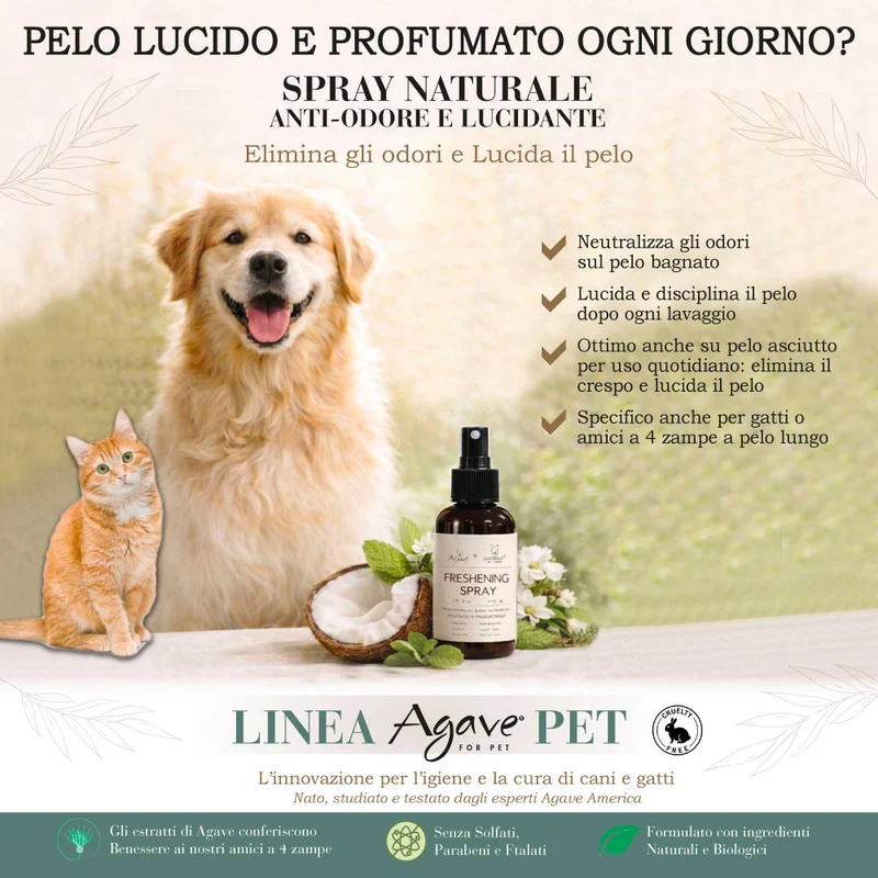 Agave Pet Freshening Spray 113ml - spray per brillantezza pelo e anti-odore