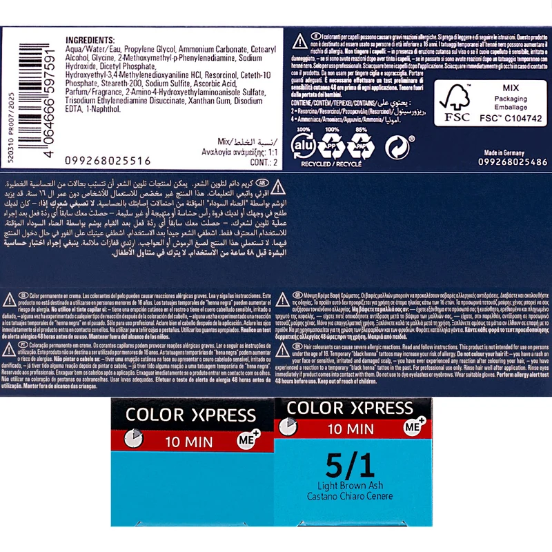 Wella Color Xpress 5/1 Castano Chiaro Cenere 60ml - colore permanente rapido