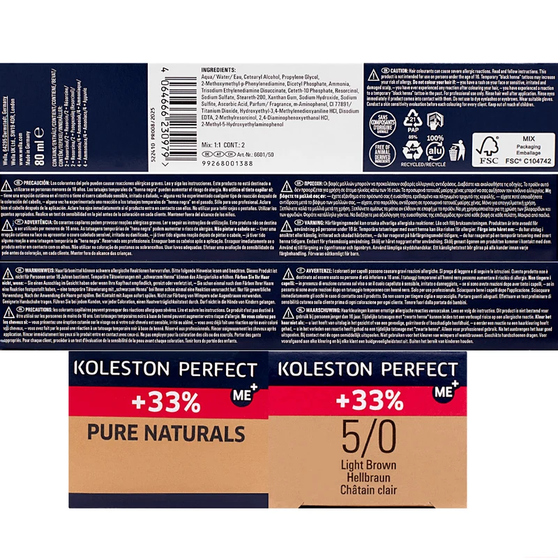 Wella Professionals Koleston Perfect Me+ Pure Naturals 5/0 Castano Chiaro Naturale 80ml - colorazione permanente