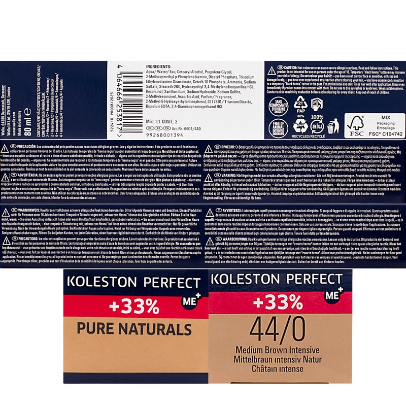 Wella Koleston Perfect ME+ Pure Naturals 44/0 Marrone Medio Intenso 80ml - colorazione permanente