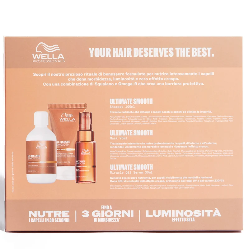 Wella Professionals Ultimate Smooth Cofanetto Shampoo, Maschera e Miracle Oil Serum 100ml + 75ml + 30ml