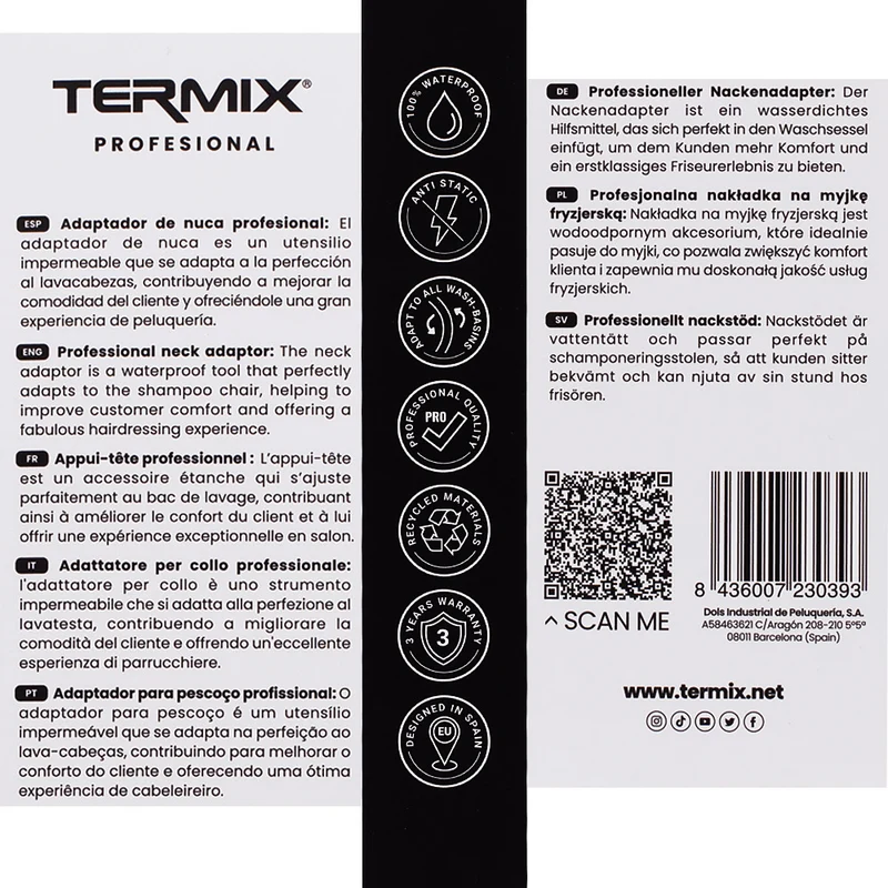 Termix Gomma Paranuca Lavaggio 2 Pezzi - adattatore collo professionale per lavatesta