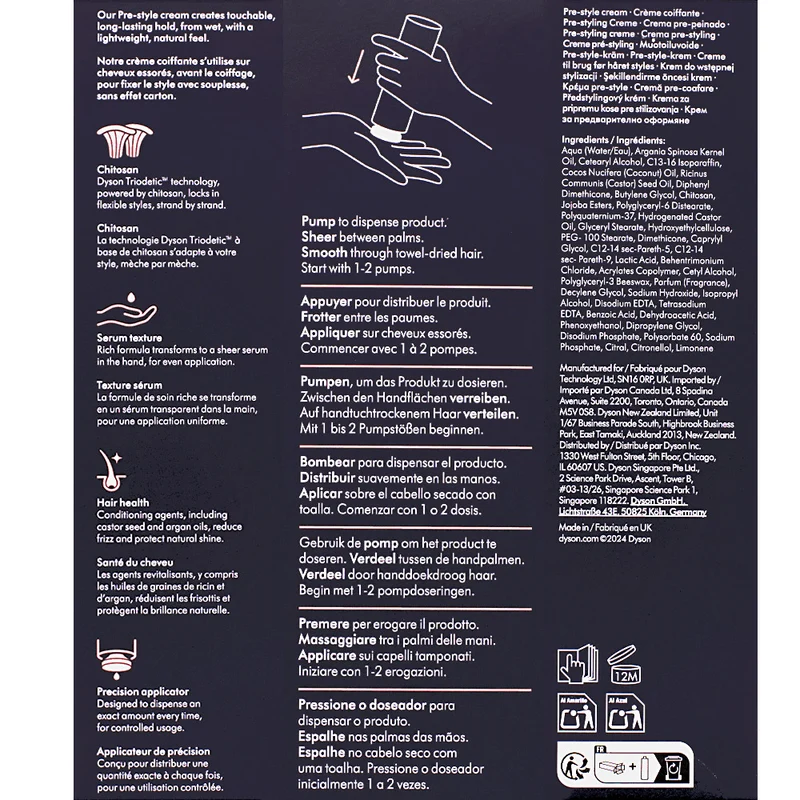 Dyson Chitosan Pre-Styling Hair Cream Curly to Coily Rich Conditioning 100ml - crema nutriente capelli ricci