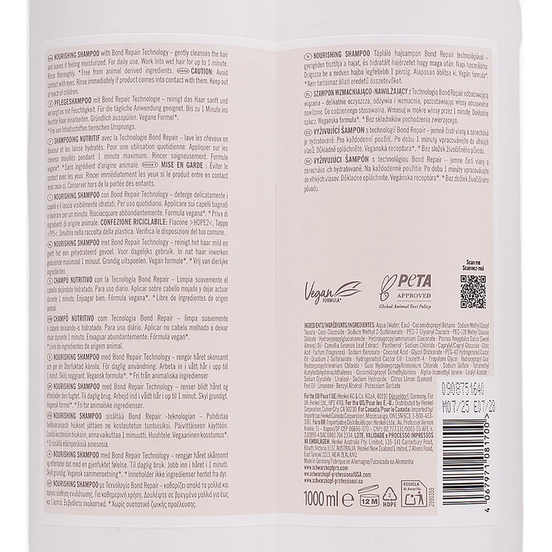 Schwarzkopf BlondMe Bond Bond Repair Nourishing Shampoo 1000ml - shampoo nutriente riparatore