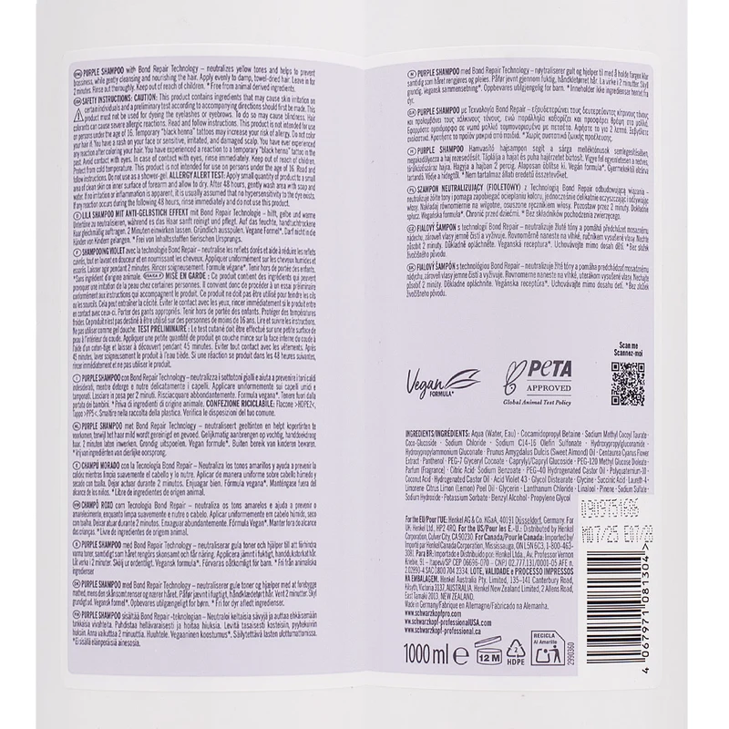 Schwarzkopf BlondMe Bond Repair Purple Shampoo 1000ml - shampoo viola riparatore