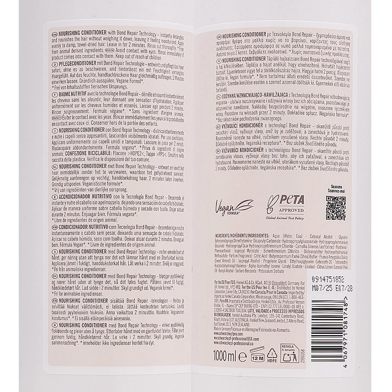 Schwarzkopf BlondMe Bond Repair Nourishing Conditioner 1000ml - balsamo nutriente riparatore