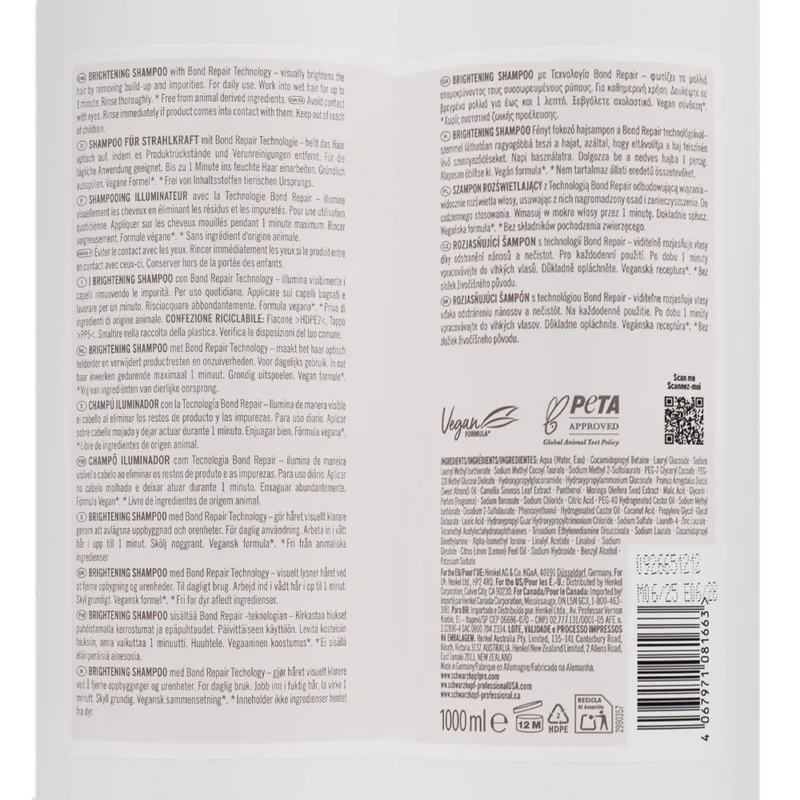 Schwarzkopf BlondMe Bond Repair Brightening Shampoo 1000ml - shampoo illuminante