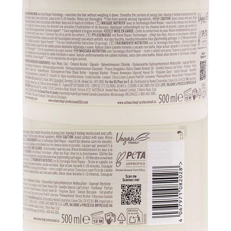 Schwarzkopf BlondMe Bond Repair Nourishing Mask 500ml - maschera nutriente riparatrice