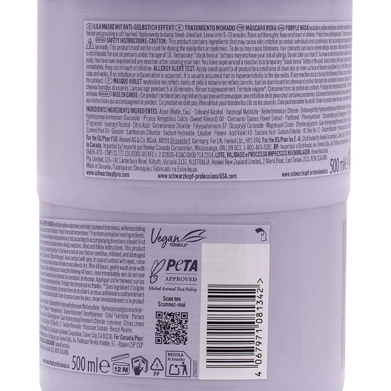 Schwarzkopf BlondMe Bond Repair Purple Mask 500ml - maschera viola riparatrice