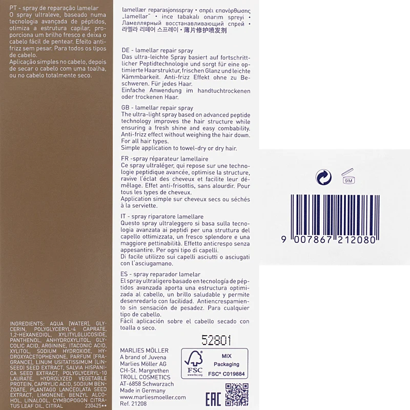 Marlies Möller Lamellar Repair Spray 125ml - trattamento capelli danneggiati